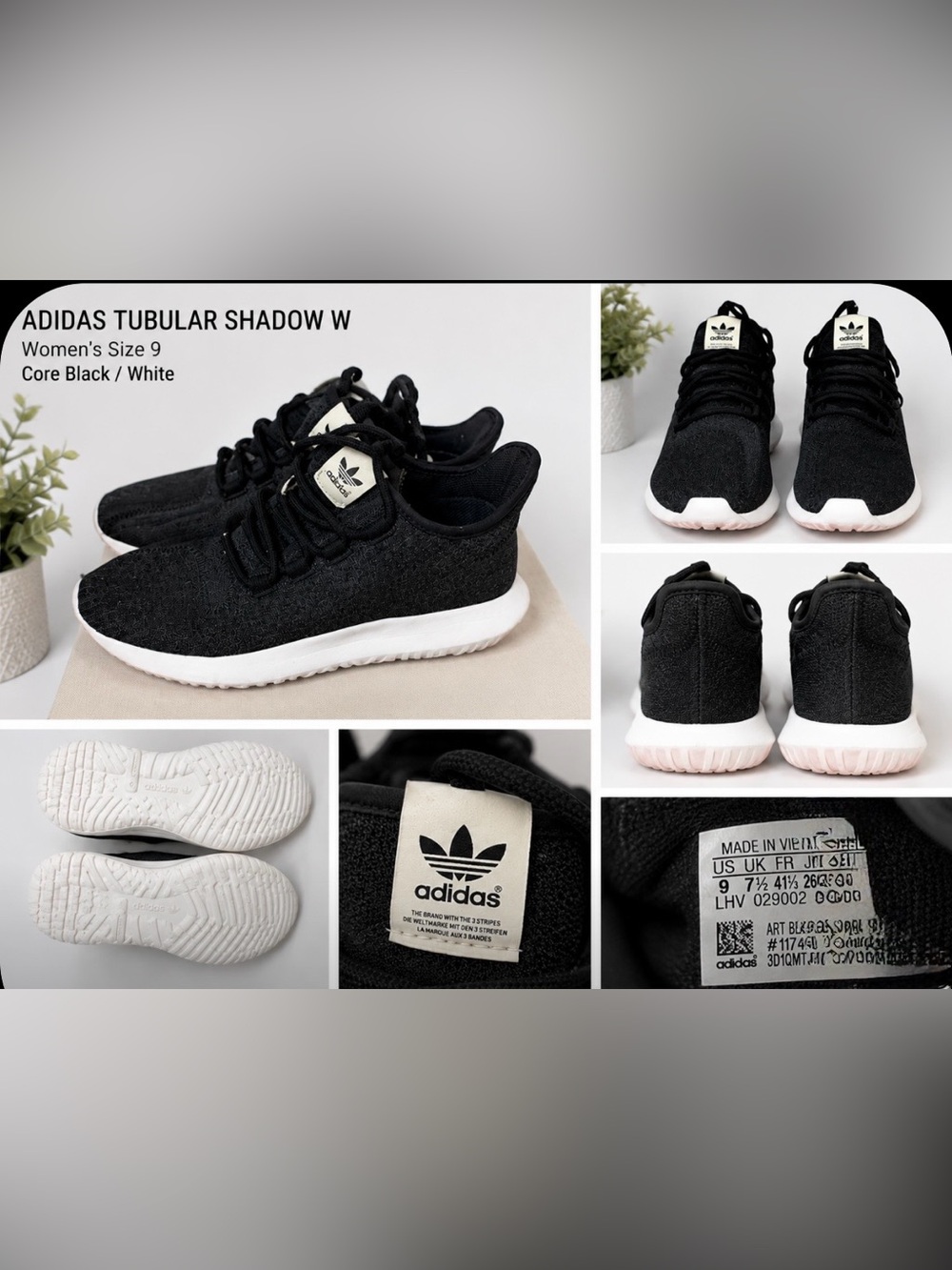 Adidas Tubular Shadow W Sneaker Core Black White Low Top Size 9